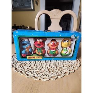 Vintage 4 Sesame Street Tree Trim Ornaments Elmo, Big Bird, Ernie,